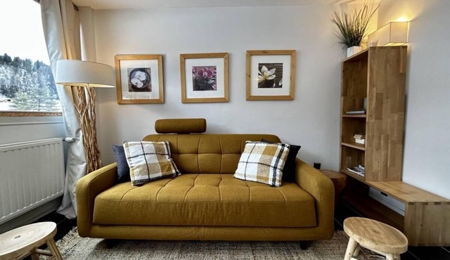 10m from ski slopes, Ground floor, view resort, terrace, tv, ski locker, 32m², La Plagne