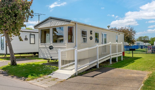12ft-wide caravan with one double and one twin.