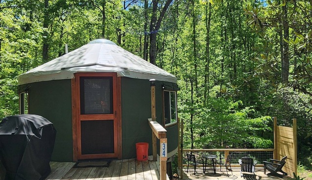 16' Yurt, Dog Friendly, Deck, Dome Skylight, Sleeps 2.