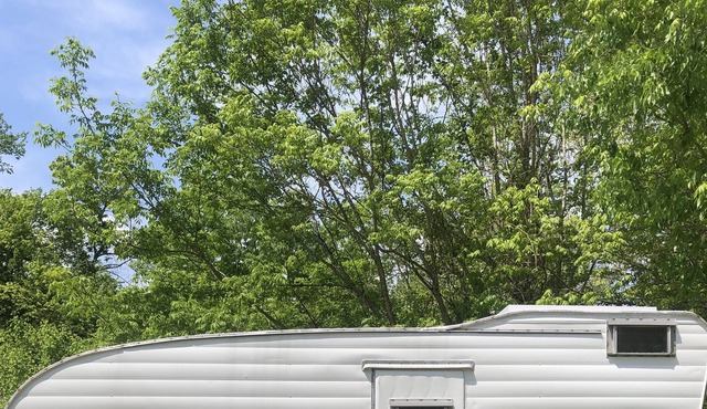 1960s Camper on a Farm w Fire Pit & Water View