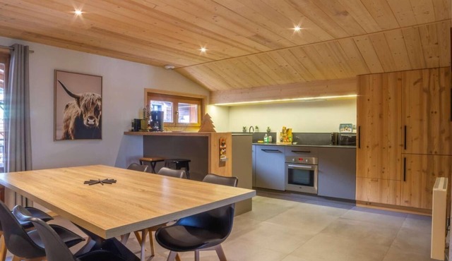 1st floor, view village, balcony, fireplace or stove, parking, tv, ski locker, 97m², Morzine