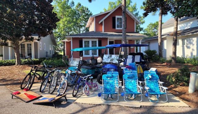 2 - 6 Seater Golf Carts, 5 Adult 2 Kid Bikes, 6 Beach Chairs, Picturesque Views!