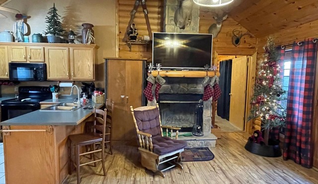 2 bed Log Cabin, w/2 Jacuzzi, 1 mi to SDC, pool, nature trails, private lake