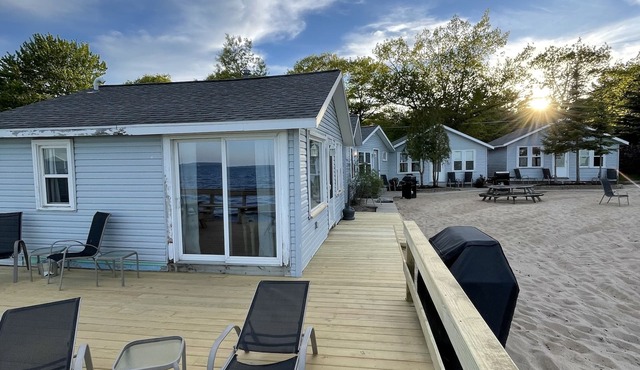 2 bedroom cabin with large private deck. Right on Lake Huron!