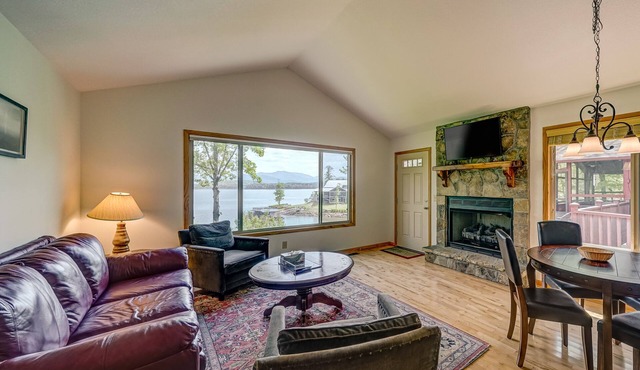 2 lakefront cabins with lake & mountain views, private dock