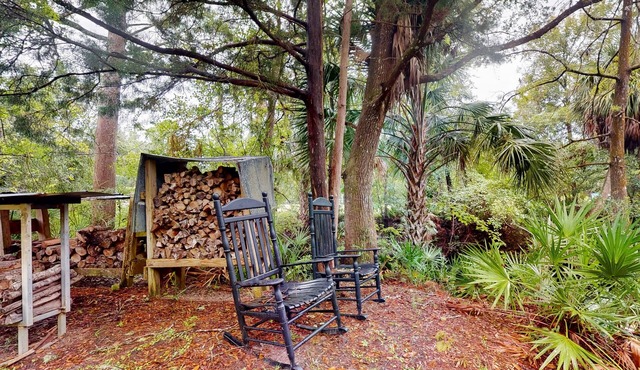 2 riverfront cabins with large yard, grill, firepit, canoe, & private W/D
