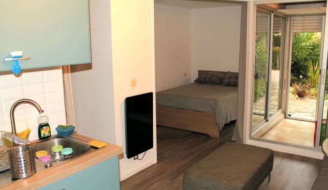 2-room apartment with patio and garden, 50 meters from the port. St Cyprien south
