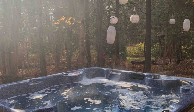 200 year-old modern log cabin on 40 acres with hot tub & nearby ski hill