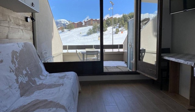 20m from resort center, 1st floor, view ski slopes, balcony, tv, ski locker, 18m², La Joue du Loup