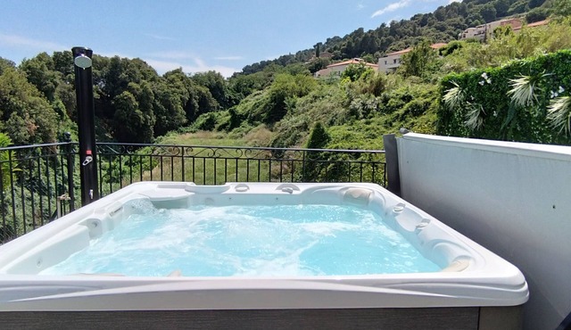 2p with private jacuzzi in lower villa surrounded by greenery, near Nice