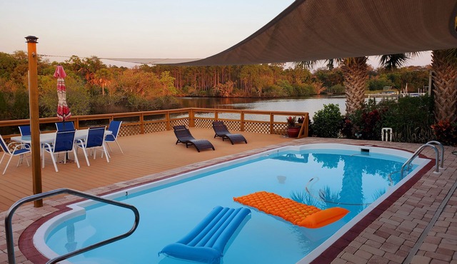 3BR Waterfront Oasis w/Private Solar Heated Pool and Spacious Deck