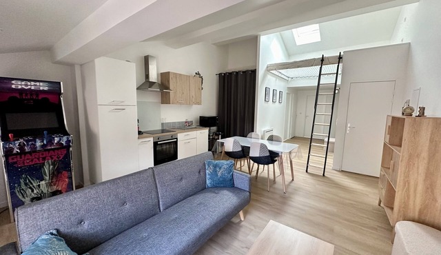 4-bed family apartment with hanging net and arcade terminal