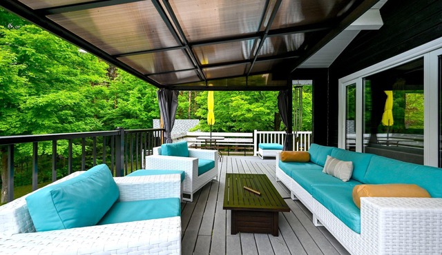 4 Season Log Chalet Home with Hot Tub