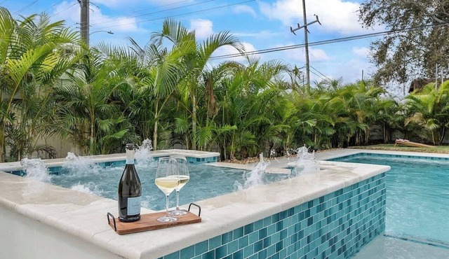 5 mins to beach + Brand New Pool and Tiki Hut.