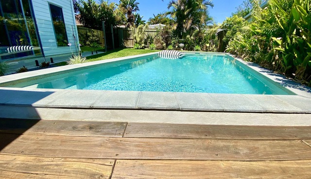 500m to beach and cafe scene with pool!