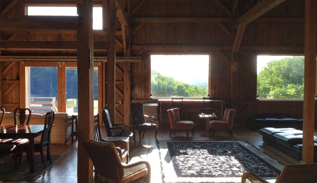 5500sqft Mountain Barn on 200 wooded acres. Stunning structure, amazing views!