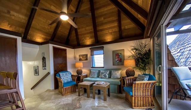 #70 Pog`s Place at Black Sand Beach Punalu`u with Ocean views and Travertine floors.