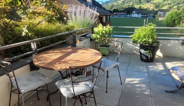 80-square-meter panoramic terrace overlooking La Tournette; Thônes town center is a 5-minute walk away