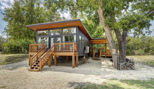 A cabin in the Texas Hill Country offers spectacular views of the Nueces River.