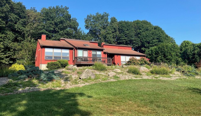 A country setting with scenic water view.