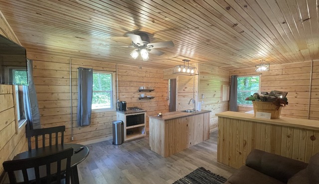 A cozy cabin with hot tub