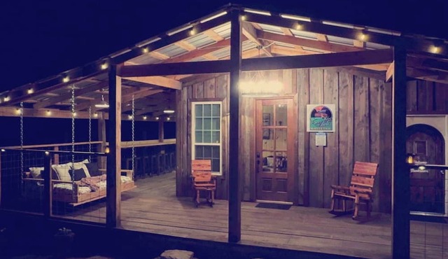 A forested family cabin, pet friendly, nearby waterfalls, hiking trails.