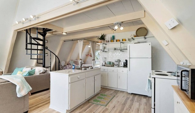 A-frame Beach Home With Fenced Yard and Fire Pit