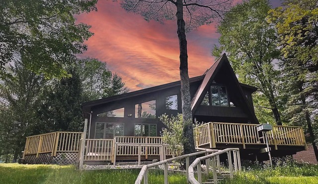 A-Frame Cabin on Betsie River – Private Dock & Fishing Near Crystal Mountain