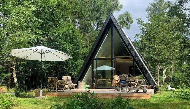 A-frame house in Ulvshale Forest near Møns Klint