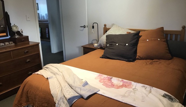 A modern house close to town and the beach and backs on to a tree lined park