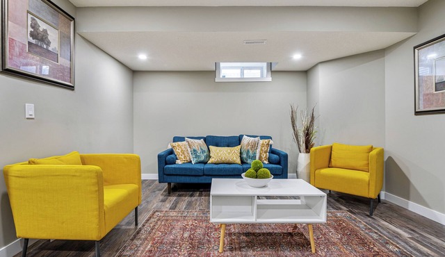 A newly renovated modern 2-bedroom suite, with laundry and full kitchen