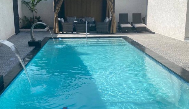 A Private pool villa with a golf course view