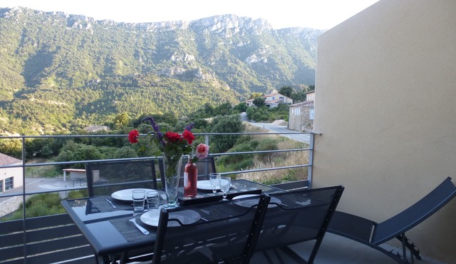 A recent comfortable cottage with exceptional views of the Cathar castles