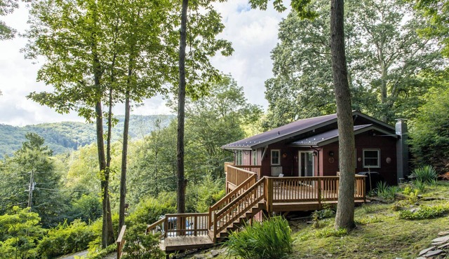 A Red Chalet - Linville home with firepit & views!