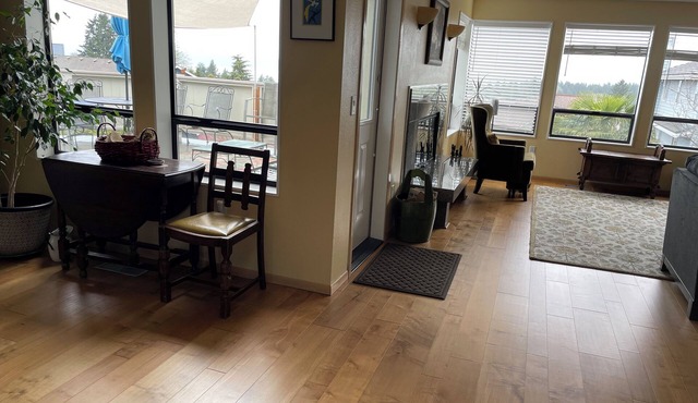 A Sound view with hot tub.