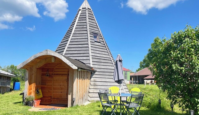 A very comfortable wooden teepee in a village at an elevation of 830 meters. Perfect for cool evenings.