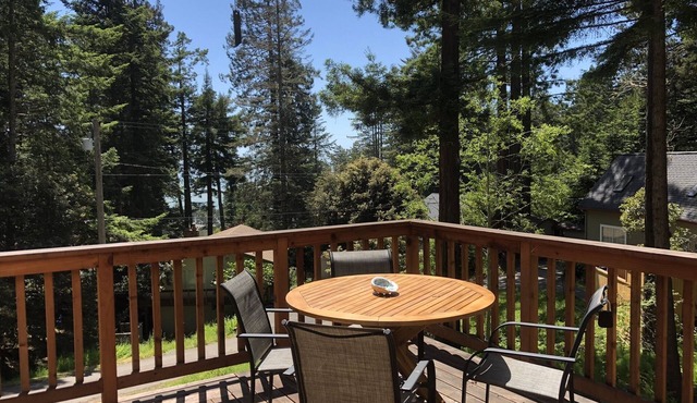 Adorable cottage w/ocean views, redwoods, and a hot tub. Pets OK!