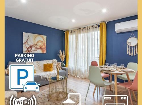 AMJA Proche clinique Saint-Roch apt 3 chambres 3 salles de bain parking gratuit idéal famille groupe coworking 10 min centre ville 10 min plage 5 min sortie autoroute