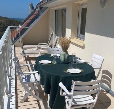 Apartment with bright sunny balcony