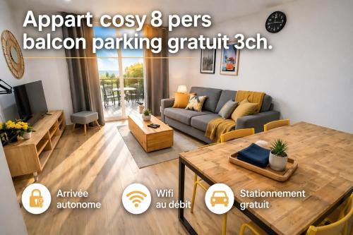 Appart cosy 8 pers Balcon Parking gratuit 3 ch