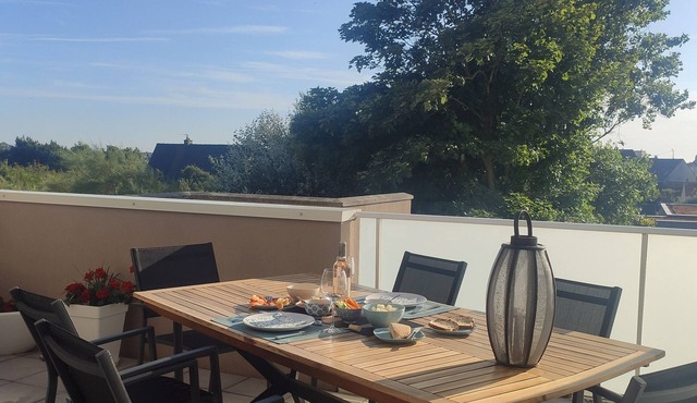 Apt 1st, copr on 3 floors, elevator, sheltered terrace 25M2 wind, separate wc