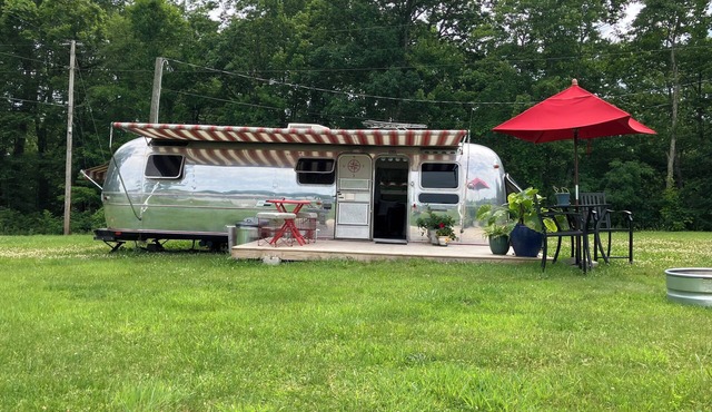Archie the Airstream in the New River Gorge National Park beside local Brewery