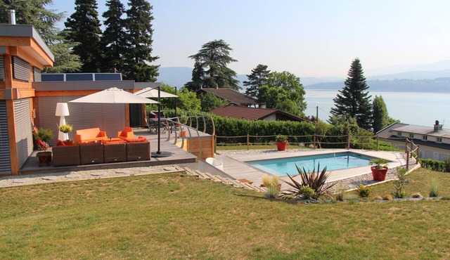 Architect house, lakeside, with pool