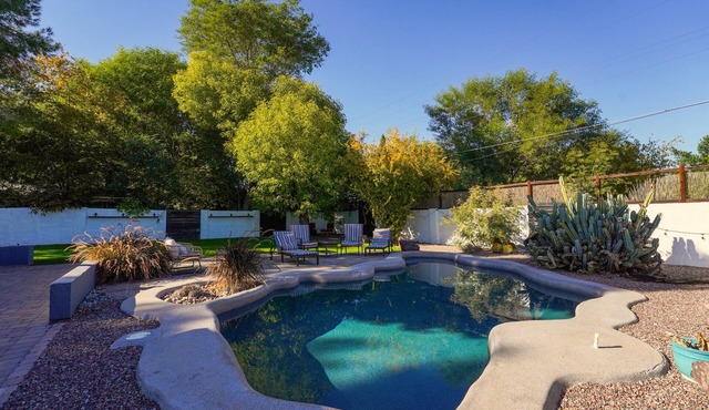 Art & Music-Inspired Getaway with Heated Pool + Lush Yard in Central Phx