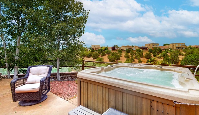 Artist's retreat with two living area, large patio, and private hot tub
