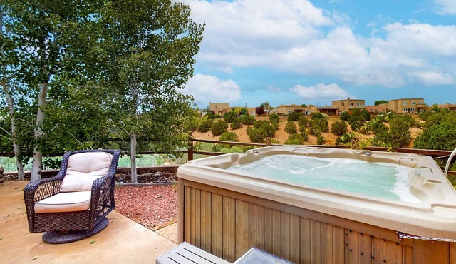 Artist's retreat with two living area, large patio, and private hot tub