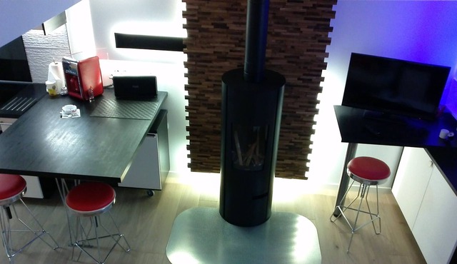 atypical studio with wood stove