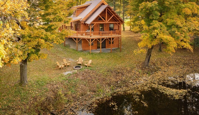 Authentic Adirondack Log Cabin with a Pond View