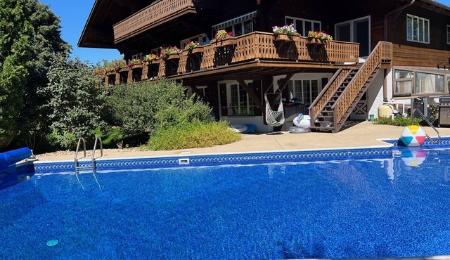 Authentic Swiss Chalet w/private saltwater pool, sauna, grill, fire pit & more