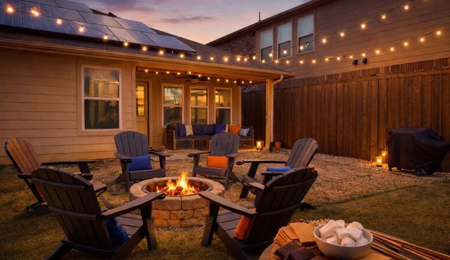 Backyard Fire Pit + Designer Stay Near Frisco & Wedding Venues